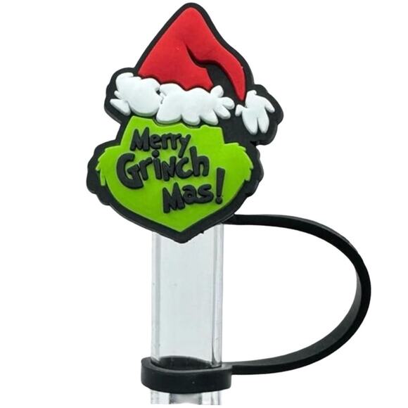 #66 Christmas Mean one Straw Topper: Silicone Straw Charm Merry Grinchmas $6 - Picture 2 of 8